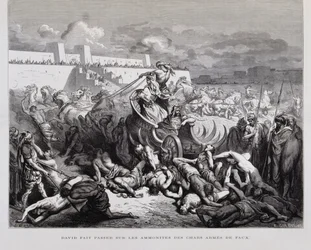 El rey David castigando a los amonitas , Ilustración de la Biblia de Dore