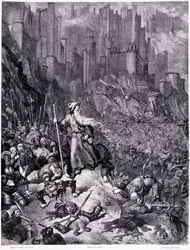 Les battailles, lámina IX - Ilustración de Gustave Doré (1832-1883), para La leyenda del judío errante de Pierre Dupont, edición Librería del magazín pintoresco, París 1862