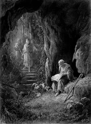 Merlín descubierto por los oficiales del Rey Arturo en el Bosque de Broceliande (Ciclo de los caballeros de la Mesa Redonda) - en 