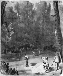 Jugadores de palma en el Jardín de Luxemburgo en París en 1868 - dibujo de Gustave Doré