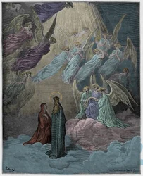 Paraíso, canto 21: las almas luminosas cantan, ilustración de la «Divina Comedia» de Dante Alighieri, 1885