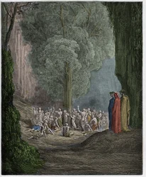 Purgatorio, Canto 24: Las almas glotonas llorando bajo el árbol, ilustración de "La Divina Comedia" por Dante Alighieri, 1885