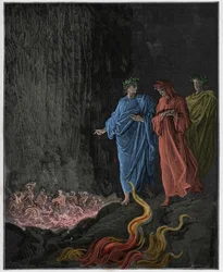Purgatorio, canto 25: Los poetas en el séptimo círculo, ilustración de «La Divina Comedia» de Dante Alighieri, 1885