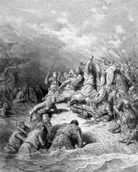 Ricardo Corazón de León libera la ciudad de Joppe - grabado por Gustave Doré
