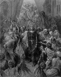 San Luis tomado prisionero en Mansoura, durante la 7ª cruzada en 1250 - grabado por Gustave Doré