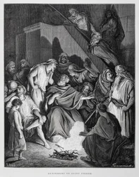 San Pedro negando a Cristo, Ilustración de la Biblia de Dore
