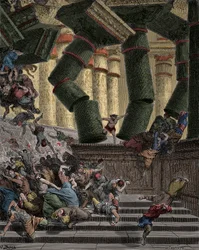 Sansón derribando el Templo de Dagón. Grabado de Gustave Doré (1832-1883)