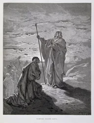 Samuel unge a Saúl como primer rey de Israel, Ilustración de la Biblia de Dore