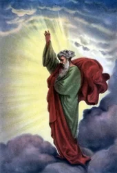 Conjunto de postales educativas bíblicas de los años 50 , realizadas después de Bellas Artes: aquí después de "Dios Padre" de Gustave Dore