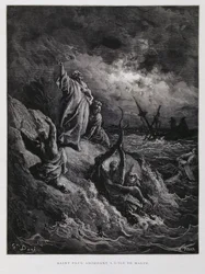 San Pablo desembarca en Malta, ilustración de la Biblia de Dore