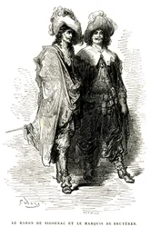 El barón de Sigognac y el marqués de Bruyeres. Grabado de Gustave Dore que ilustra la novela de Theophile Gautier "Le capitaine Fracasse", edición Charpentier 1863.