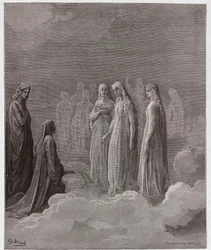La Divina Comedia, Paraíso, Canto 3: El primer reino: Piccarda Donati y las almas cuyos votos habían sido quebrantados - de Dante Alighieri (1265-1321) - Ilustración de Gustave Doré (1832-1883)