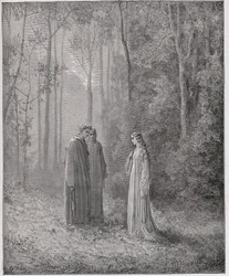 La Divina Comedia, Purgatorio, Canto 5: Dante habla con Pia de Tolomei - por Dante Alighieri (1265-1321) - Ilustración de Gustave Doré (1832-1883)