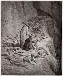 La Divina Comedia, Purgatorio, canto 19: Las almas de los avaros: Adriano V habla con Dante - de Dante Alighieri (1265-1321) - Ilustración de Gustave Doré (1832-1883)
