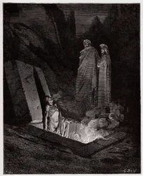 La Divina Comedia, Infierno, Canto 10: Farinata degli Uberti se dirige a Dante - Ilustración de Gustave Doré