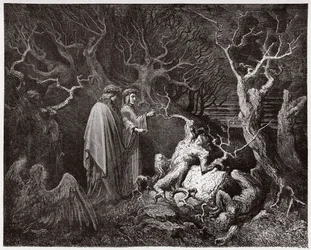 La Divina Comedia, Infierno, Canto 13: Los suicidas en el bosque - de Dante Alighieri (1265-1321) - Ilustración de Gustave Doré (1832-1883)