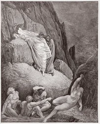 La Divina Comedia, Infierno, Canto 18: Virgilio muestra a Dante la sombra de Thais - por Dante Alighieri (1265-1321) - Ilustración de Gustave Doré (1832-1883)