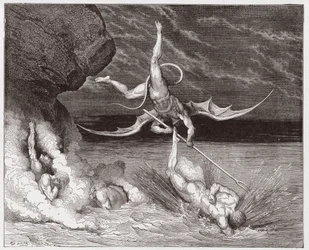 La Divina Comedia, Infierno, canto 22: Ciampolo escapa del demonio Alichino en la quinta bolsa - de Dante Alighieri (1265-1321) - Ilustración de Gustave Doré (1832-1883)