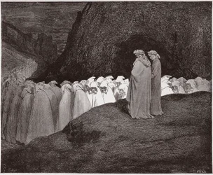 La Divina Comedia, Infierno, Canto 23: Los hipócritas se dirigen a Dante - de Dante Alighieri (1265-1321) - Ilustración de Gustave Doré (1832-1883)