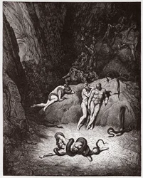 La Divina Comedia, Infierno, Canto 25: Agnello transformándose en serpiente - Ilustración de Gustave Doré