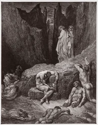 La Divina Comedia, Infierno, Canto 29: Virgilio reprende la curiosidad de Dante - por Dante Alighieri (1265-1321) - Ilustración de Gustave Doré (1832-1883)