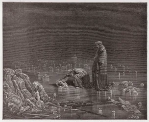 La Divina Comedia, Infierno, Canto 32: Dante se dirige al traidor Bocca degli Abati - Ilustración de Gustave Doré
