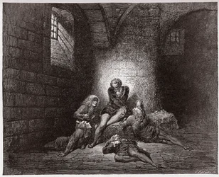 La Divina Comedia, Infierno, Canto 33: Ugolino y sus hijos encerrados y hambrientos - Ilustración de Gustave Doré