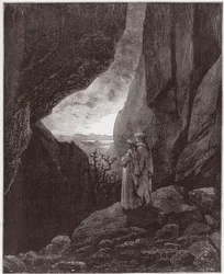 La Divina Comedia, Infierno, Canto 34: Virgilio y Dante ascienden al mundo superior - por Dante Alighieri (1265-1321) - Ilustración de Gustave Doré (1832-1883)