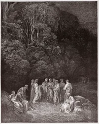 La Divina Comedia, Infierno, Canto 4: Homero, los poetas y los héroes en el Limbo - de Dante Alighieri (1265-1321) - Ilustración de Gustave Doré (1832-1883)