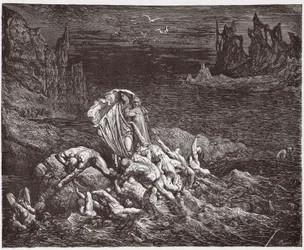 La Divina Comedia, Infierno, Canto 7: Virgilio muestra a Dante las almas de los iracundos en el Estigia (Ilustración de Gustave Doré)