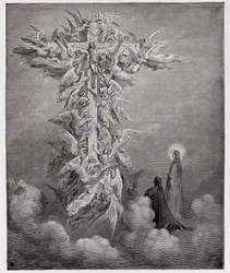 La Divina Comedia, Paraíso, canto 14: Dante y Beatriz ven a los ángeles con Cristo en la cruz - de Dante Alighieri (1265-1321) - Ilustración de Gustave Doré (1832-1883)