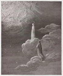 La Divina Comedia (La Divina Commedia, La Divine Comédie), Paraíso, Canto 14: Dante y Beatriz trasladados a la esfera de Marte - de Dante Alighieri (1265-1321) - Ilustración de Gustave Doré (1832-1883)