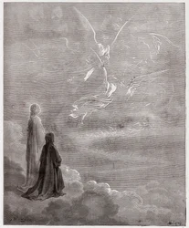 La Divina Comedia, Paraíso, Canto 18: Dante y Beatriz elevados a la esfera de Júpiter - de Dante Alighieri (1265-1321) - Ilustración de Gustave Doré (1832-1883)