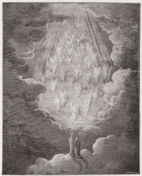 La Divina Comedia (La Divina Commedia, La Divine Comédie), Paradiso, canto 21: Beatriz y Dante en la esfera de Saturno - de Dante Alighieri (1265-1321) - ilustración de Gustave Doré (1832-1883)