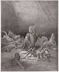 La Divina Comedia, Purgatorio, Canto 12: Dante ve el alma de Aracne - Ilustración de Gustave Doré