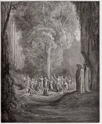 La Divina Comedia, Purgatorio, Canto 24: Las almas glotonas llorando bajo el árbol - por Dante Alighieri (1265-1321) - Ilustración de Gustave Doré (1832-1883)