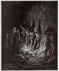 La Divina Comedia, Purgatorio, Canto 25: Los lujuriosos pasan por el fuego en el séptimo círculo - Ilustración de Gustave Doré