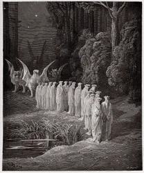 La Divina Comedia, Purgatorio, Canto 29: Los 24 ancianos en la procesión apocalíptica - por Dante Alighieri (1265-1321) - Ilustración de Gustave Doré (1832-1883)
