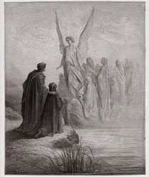 La Divina Comedia, Purgatorio, Canto 2: El piloto celestial aterriza el barco - Ilustración de Gustave Doré