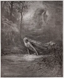 La Divina Comedia, Purgatorio, Canto 31: Dante sumergido en el Río Leteo - Ilustración de Gustave Doré