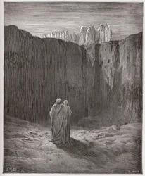 La Divina Comedia, Purgatorio, Canto 3: La compañía de almas en el acantilado - Ilustración de Gustave Doré