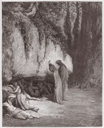 La Divina Comedia, Purgatorio, Canto 4: Las almas indolentes junto a la roca - por Dante Alighieri (1265-1321) - Ilustración de Gustave Doré (1832-1883)
