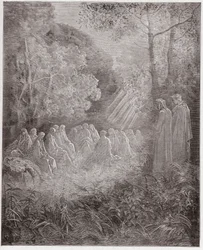 La Divina Comedia, Purgatorio, Canto 7: Los espíritus cantando Salve Regina en el valle - por Dante Alighieri (1265-1321) - Ilustración de Gustave Doré (1832-1883)