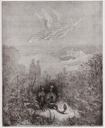 La Divina Comedia, Purgatorio, Canto 8: Los ángeles ahuyentan a la serpiente - Ilustración de Gustave Doré