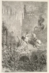 La caída del castillo del Rey Pellam, de Historias de los Días del Rey Arturo por Charles Henry Hanson, pub.1898
