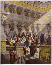 La Fiesta de Belsasar - grabado en “La Biblia ilustrada” por Gustave Doré (1832-1883) - Grabado de “La Biblia de Doré”
