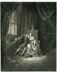 El Infierno de Dante Alighieri (la Divina Comedia) ilustrado por Gustave Dore. Edición francesa de 1861. Francesca da Rimini y su amante: "Quel giorno piu non vi leggemo avante. (Este día no leemos más)", canto 5. v. 138