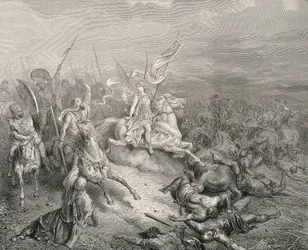 La Santa Biblia. 1866. El ángel de los Macabeos. Grabado