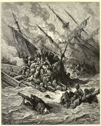 "La batalla naval de Lepanto" Estableció una alianza española, veneciana y las fuerzas del Papa contra los otomanos en 1571 frente a Grecia. Grabado de Gustave Dore (1832-1883) de "La Historia de las Cruzadas" de Joseph Francois Michaud