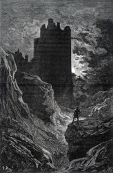 El castillo del miedo - ilustración del miedo por Gustave Doré, grabado